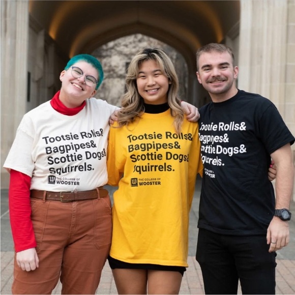 College Corner The College of Wooster Small Yellow Short Sleeve Tee - Picture 1 of 4